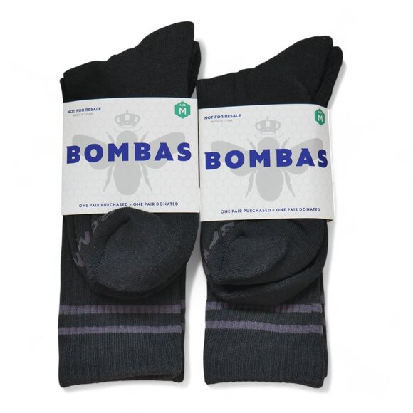 2 Pair Bombas Performance Crew Socks Size Mens 6-9 Womens 7-11.5 Black/Gray NEW - Picture 1 of 4